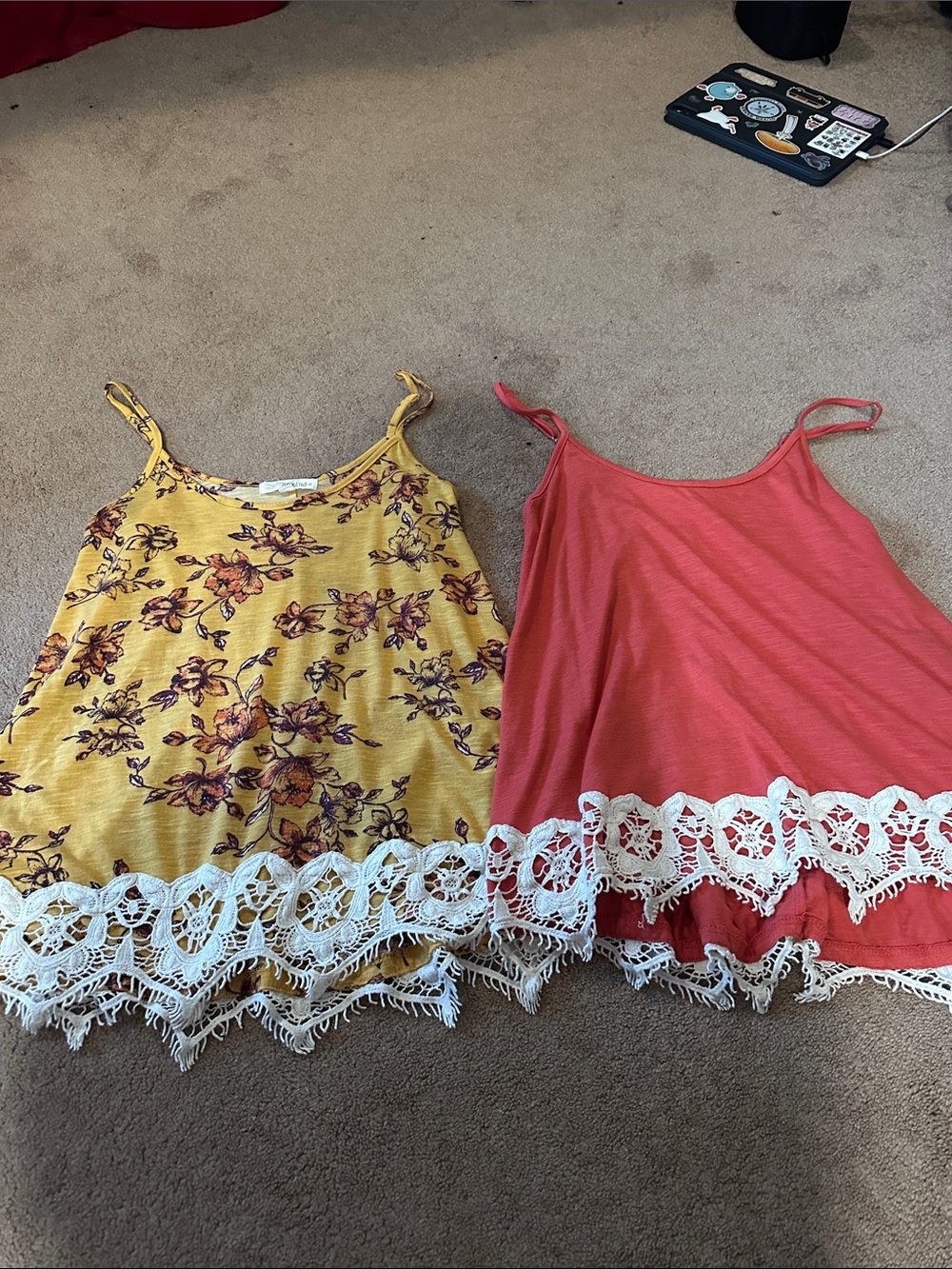 Rewind Girls' Yellow Floral & Coral Lace-Trim Tank Dress Duo